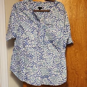 Talbots Blue and White Floral Blouse